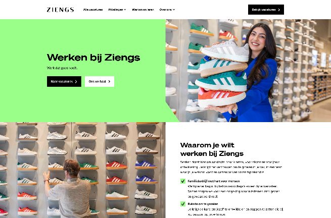 Screenshot van Ziengs werken-bij site