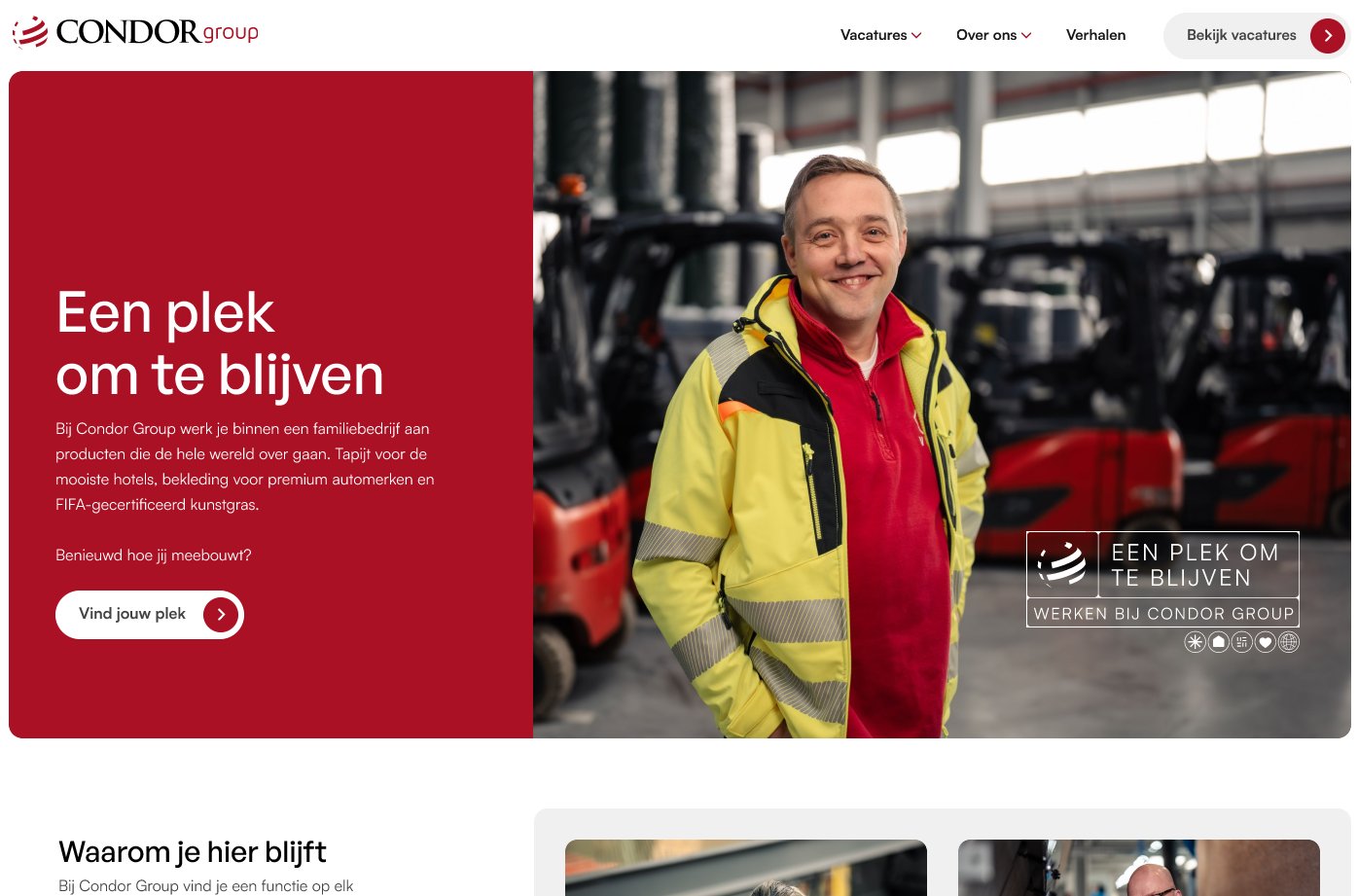 Screenshot van Condor werken-bij site