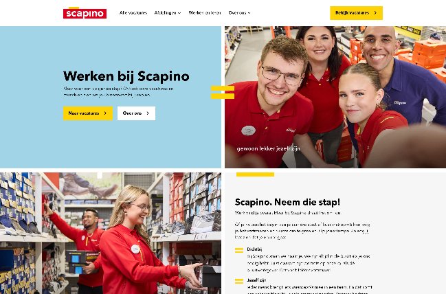 Screenshot van Scapino werken-bij site