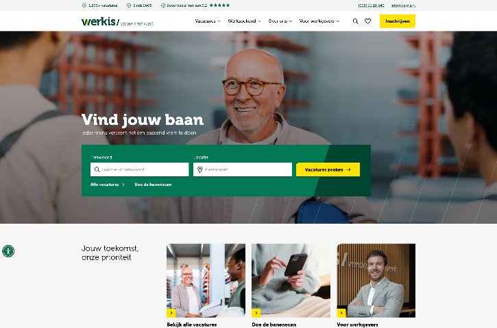 Screenshot van Werkis werken-bij site